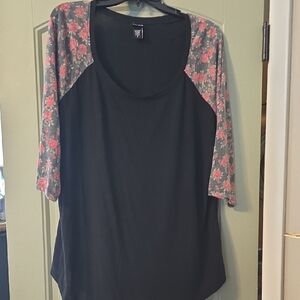 Torrid Black Top with Floral Sleeves